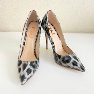 FSJ Size 6 Leopard Print Glossy Smooth Finish Sexy High Heel